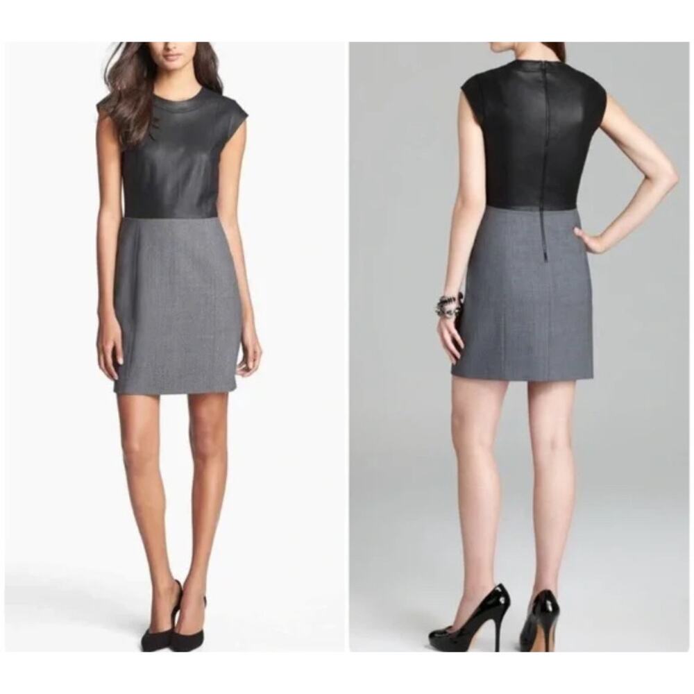 Womens Theory Orinthia C Dress with Leather & Black in Charcoal Size 2 EUC!